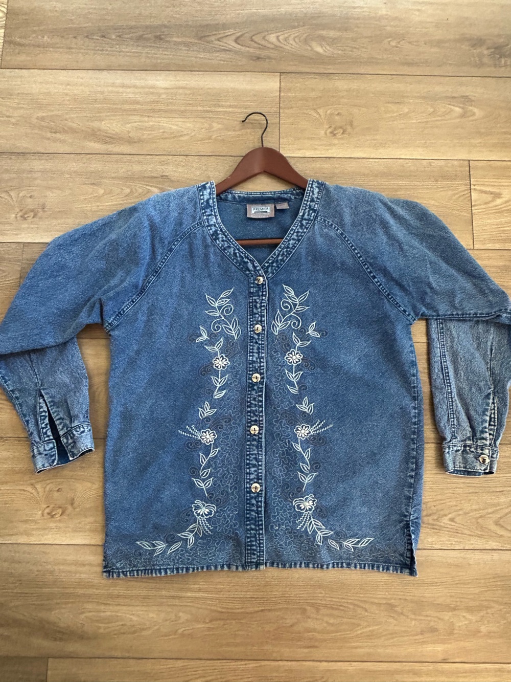 Vintage 90s Premier International Embroidered Denim Shirt Womens XL